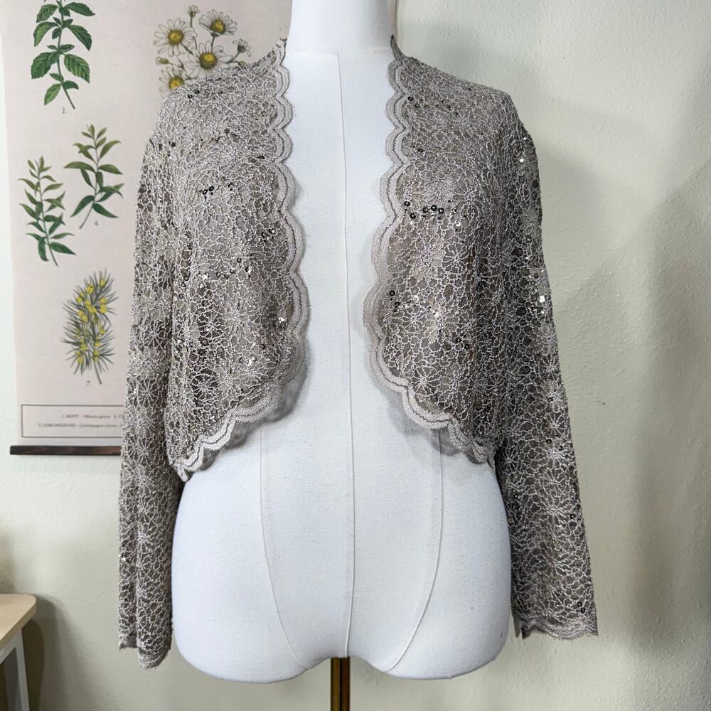 90s Y2k Sequin Lace Sheer Cardigan Jacket Coquette Romantic Fairy Whimsigoth 16